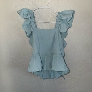 Miami Light Blue Ruffle Blouse